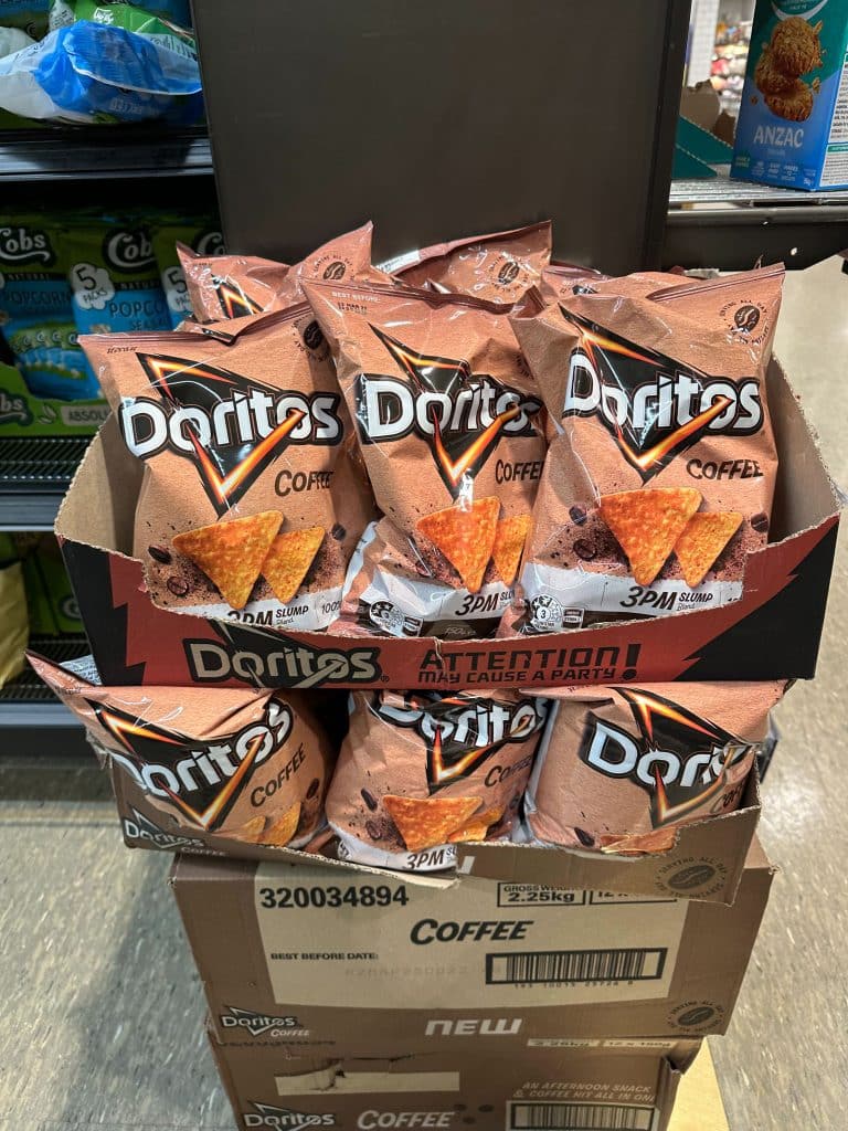 Woolworths grocery store to get coffee-flavored Dorito's! Yes, these actually have caffeine!!