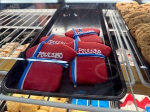 Cookie shaped like a Norwegian‑flag soccer jersey at Sluys Poulsbo Bakery